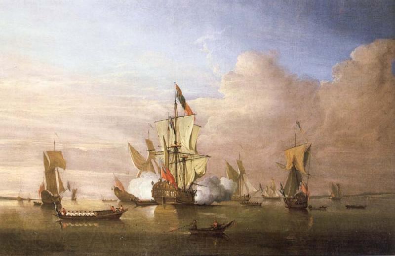 Monamy, Peter The Royal yacht Peregrine arriving in the Thames estuary with King George i aboard in September 1714 Spain oil painting art
